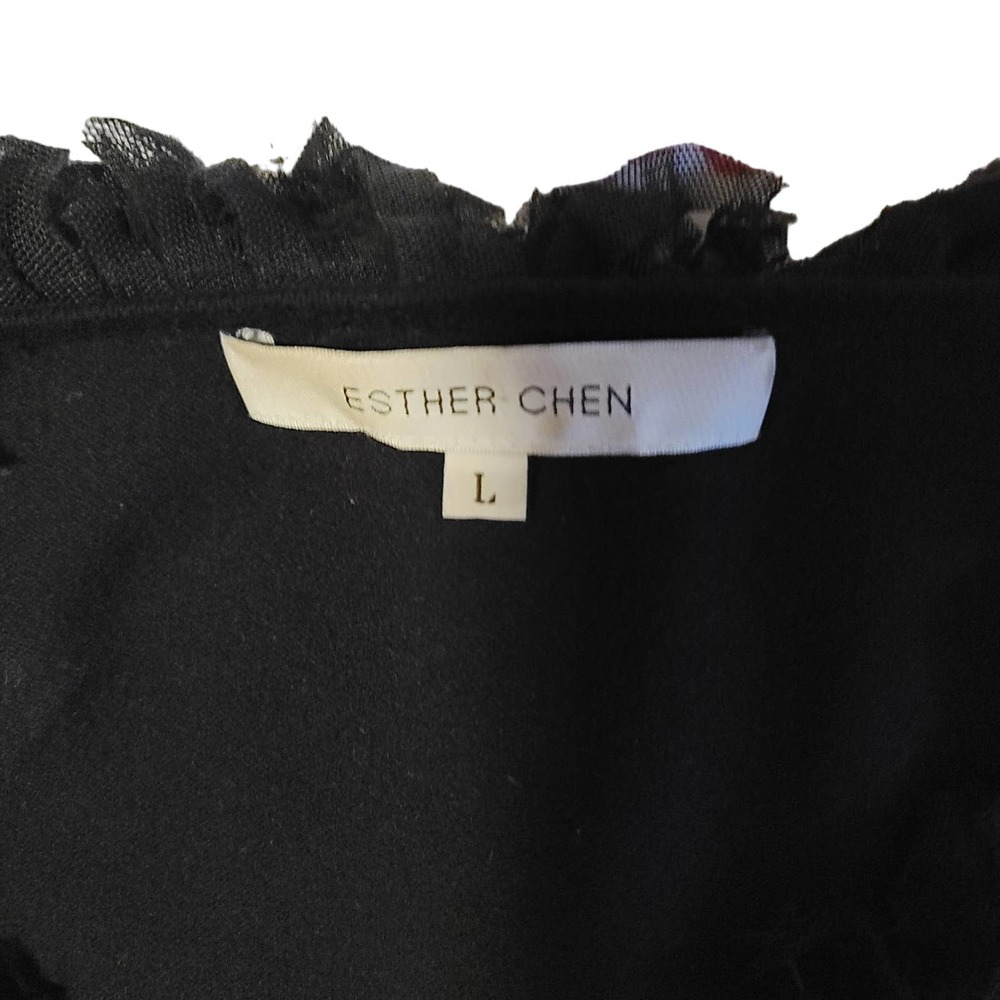 Esther Chen Ladies Cashmere Cardigan Ruffle Trim Black L